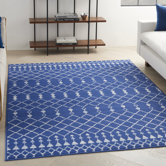 6' X 9' Navy Blue Geometric Berber Area Rug