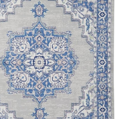 5' X 7' Blue And Gray Medallion Area Rug