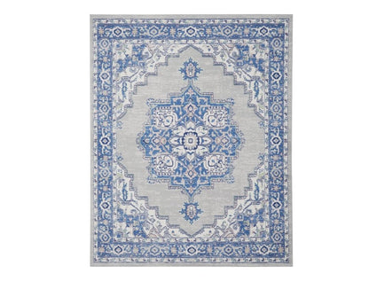 6' X 9' Blue And Gray Floral Area Rug