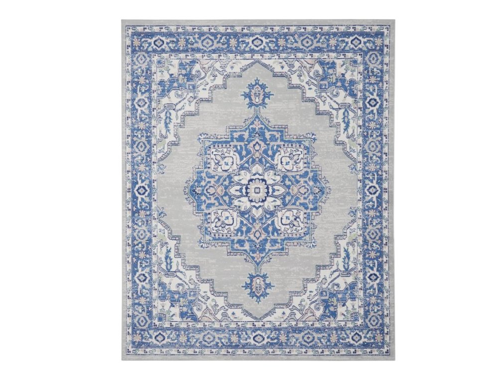 5' X 7' Blue And Gray Medallion Area Rug