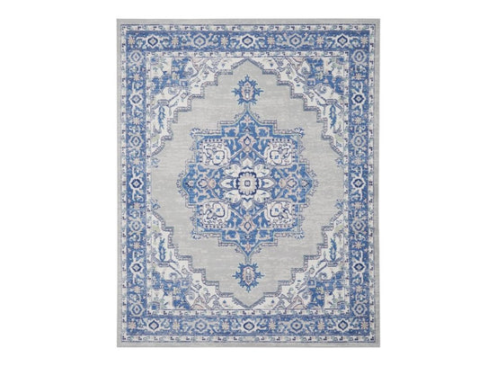 5' X 7' Ivory And Blue Medallion Area Rug