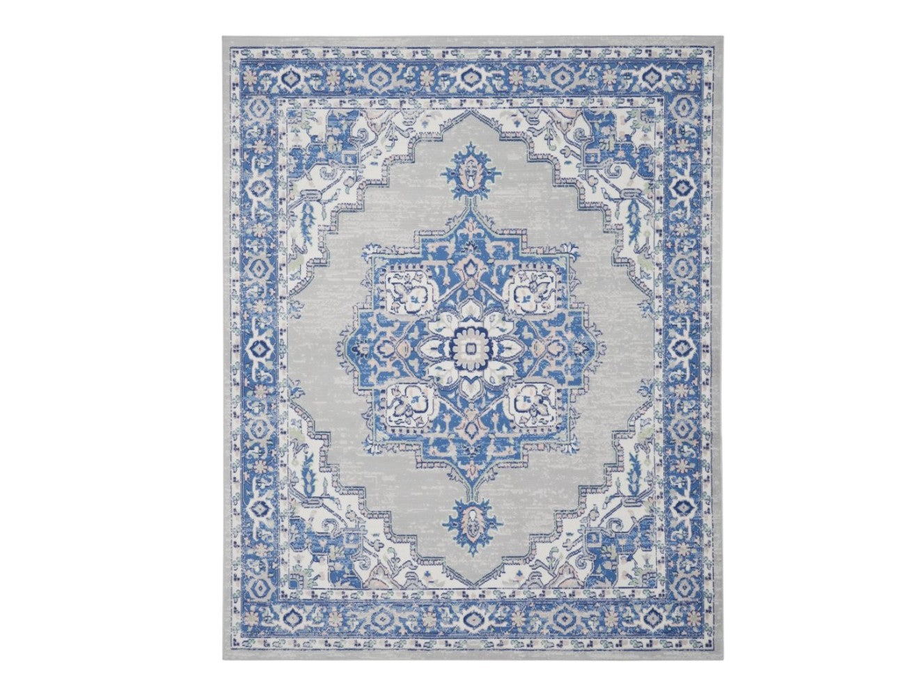 5' X 7' Blue Gray Floral Dhurrie Area Rug