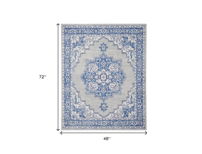 6' X 9' Blue And Gray Floral Area Rug