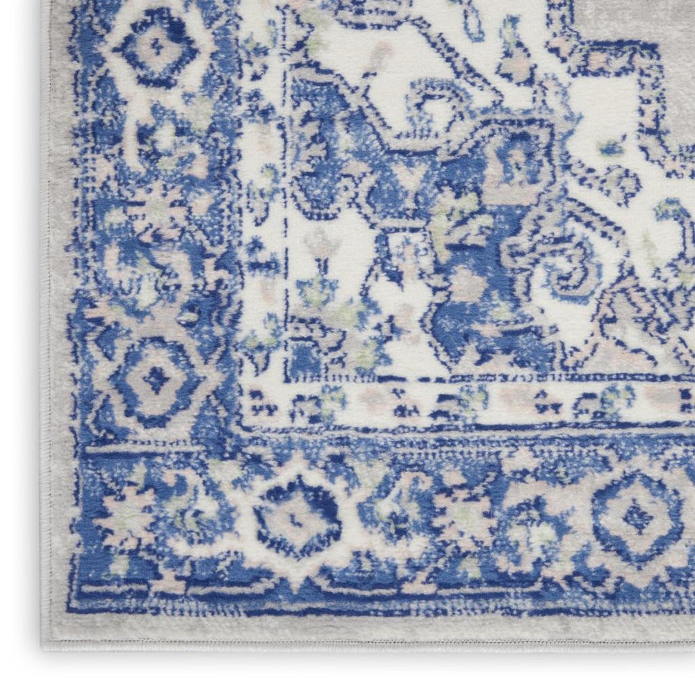 4' X 6' Ivory And Blue Medallion Area Rug