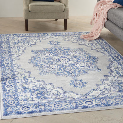 4' X 6' Ivory And Blue Medallion Area Rug