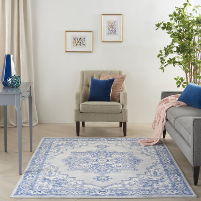 4' X 6' Ivory And Blue Medallion Area Rug