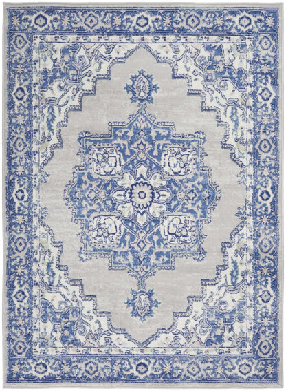 4' X 6' Ivory And Blue Medallion Area Rug
