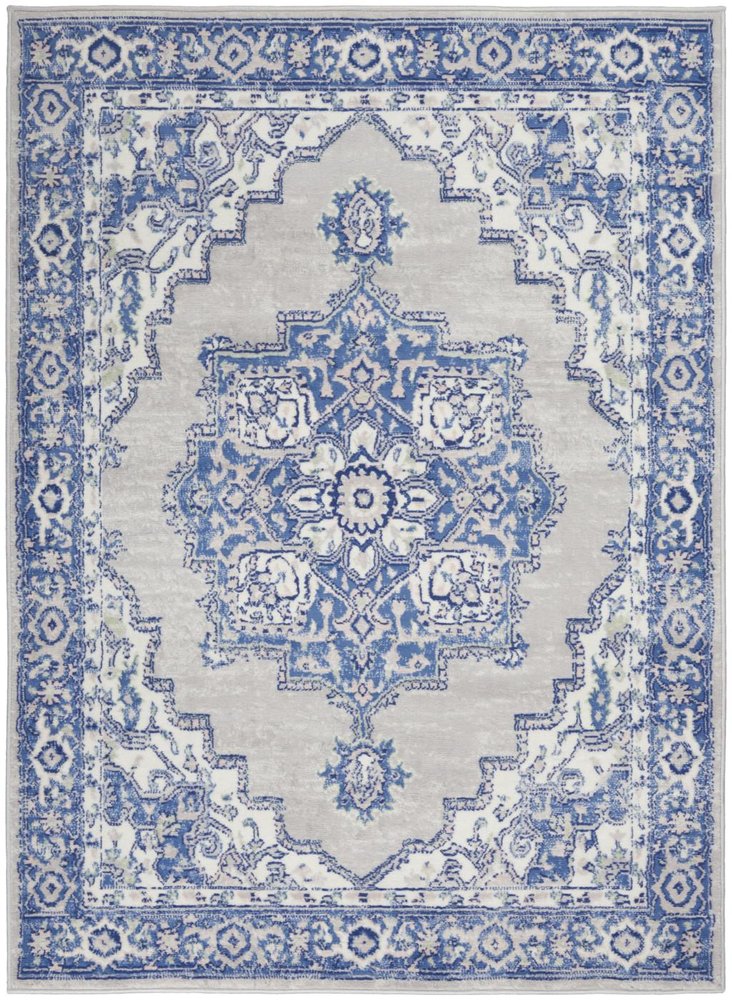 5' X 7' Blue And Gray Medallion Area Rug