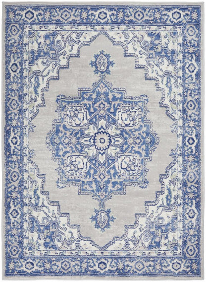 6' X 9' Blue And Gray Floral Area Rug