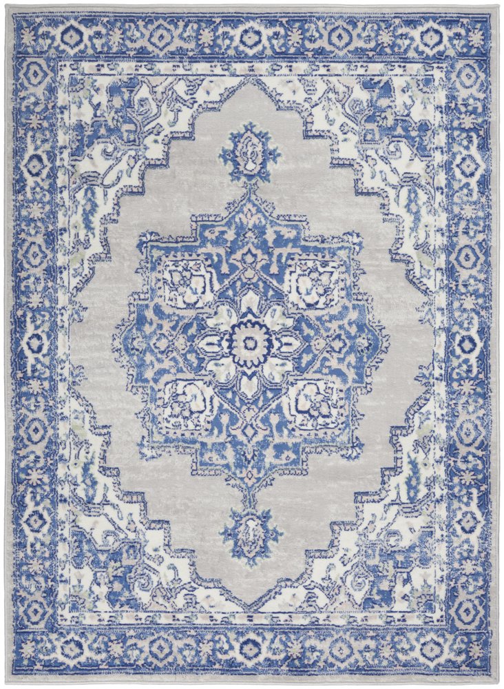 4' X 6' Ivory And Blue Medallion Area Rug