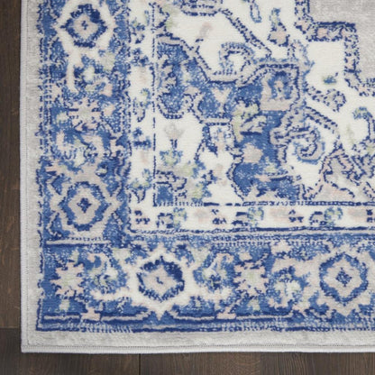 4' X 6' Ivory And Blue Medallion Area Rug