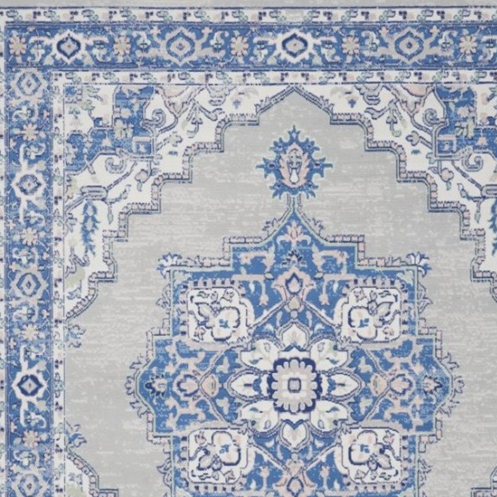 4' X 6' Ivory And Blue Medallion Area Rug