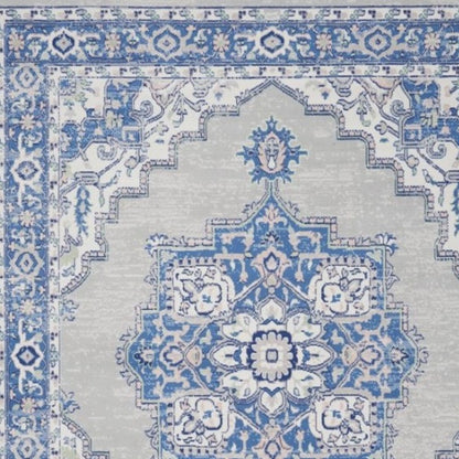 6' X 9' Blue And Gray Floral Area Rug