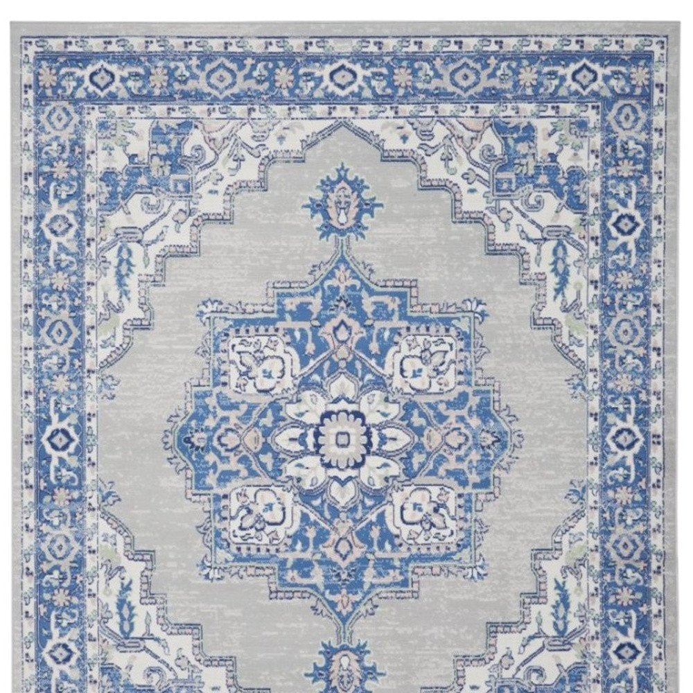 6' X 9' Blue And Gray Floral Area Rug