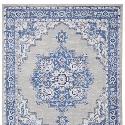 6' X 9' Blue And Gray Floral Area Rug
