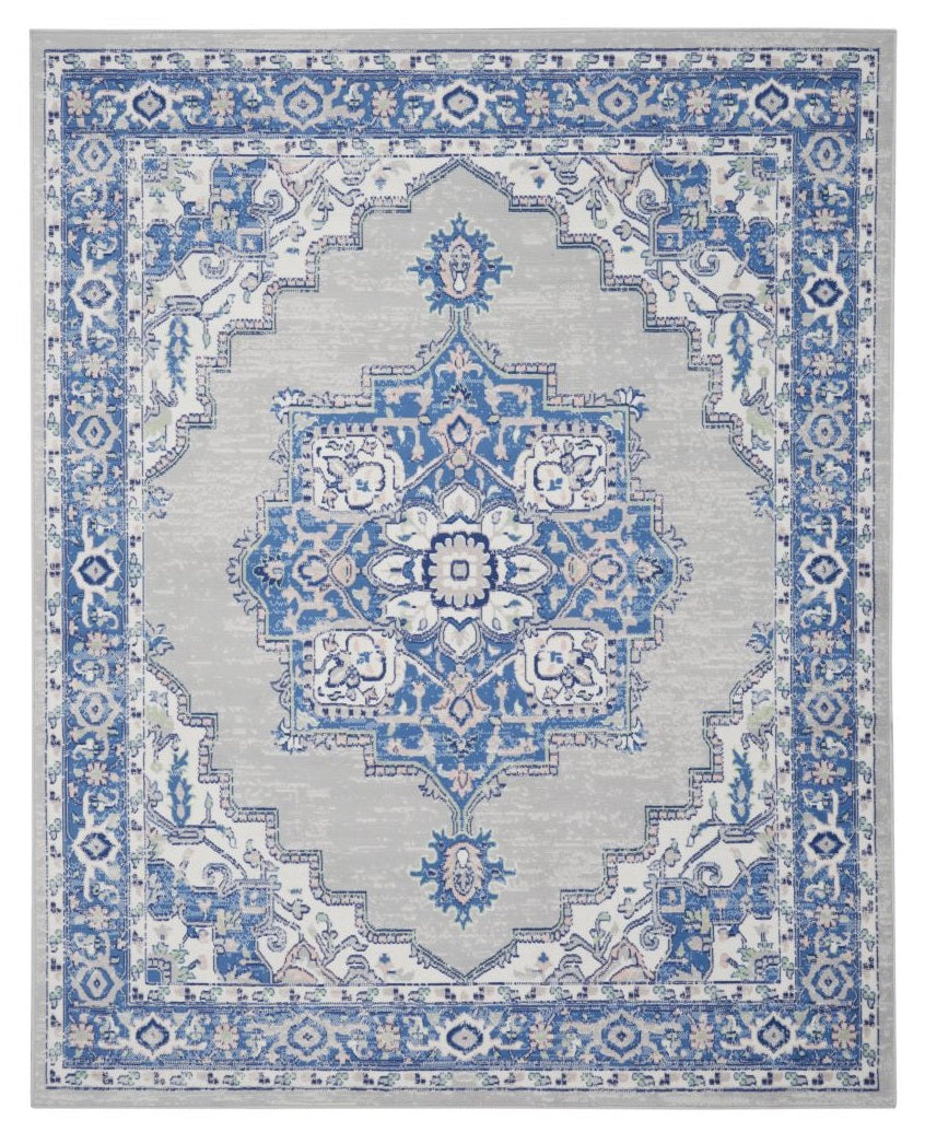 5' X 7' Blue Gray Floral Dhurrie Area Rug