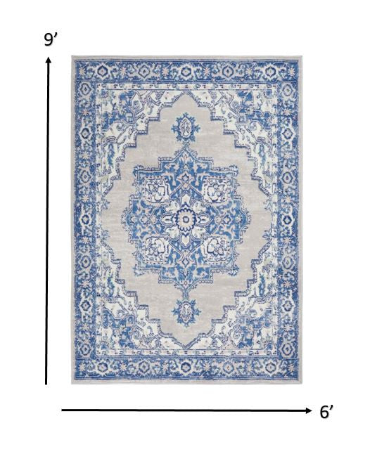 5' X 7' Blue Gray Floral Dhurrie Area Rug