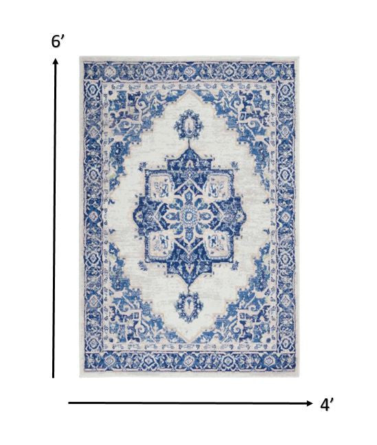 6' X 9' Blue Gray Floral Dhurrie Area Rug