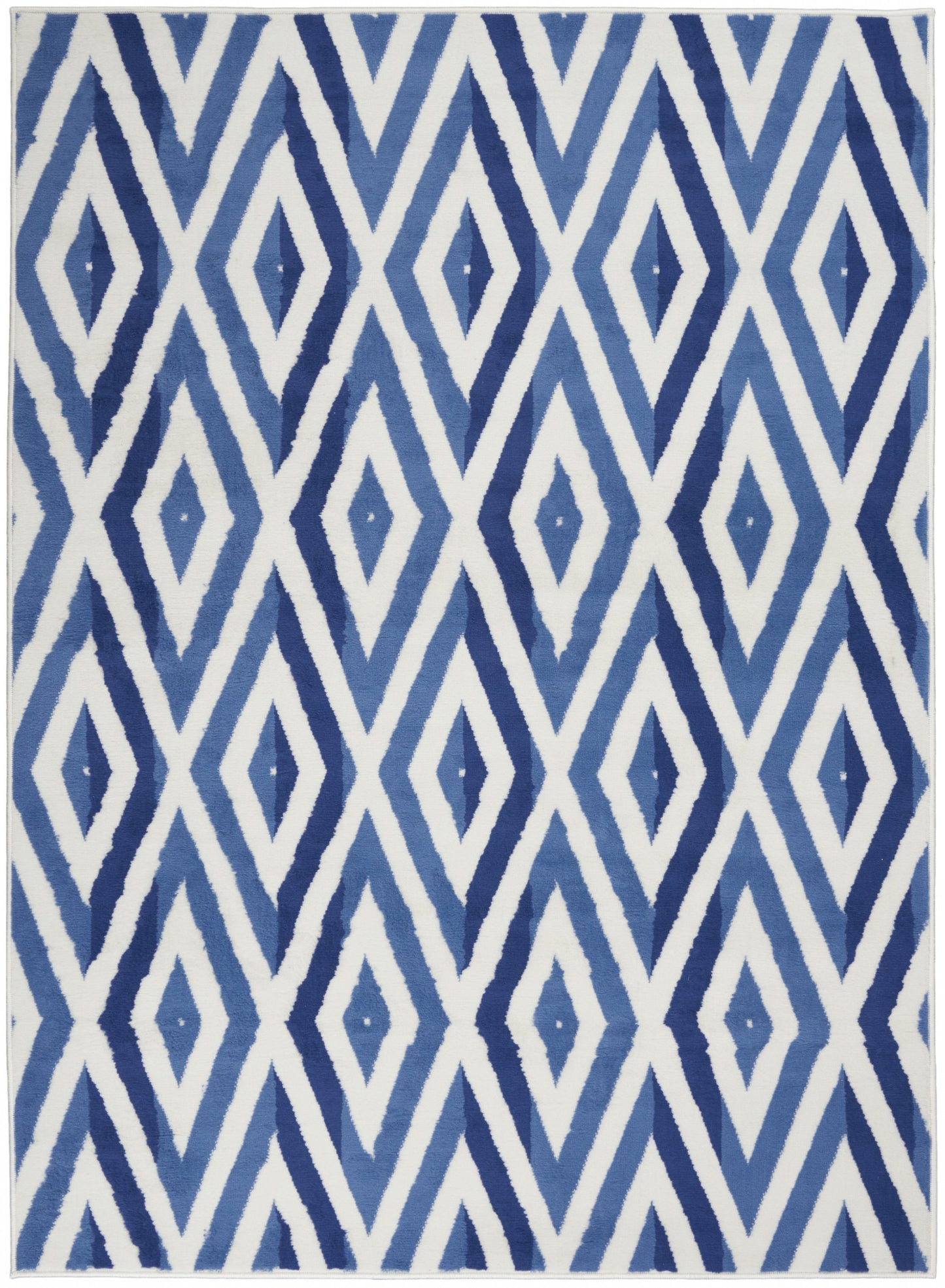 5' X 7' Ivory And Blue Geometric Area Rug