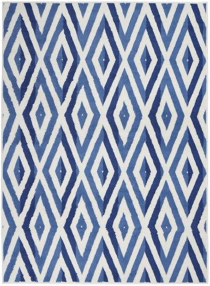 5' X 7' Ivory And Blue Geometric Area Rug