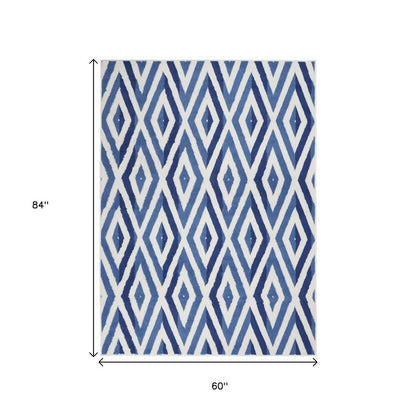 6' X 9' Ivory And Blue Geometric Area Rug