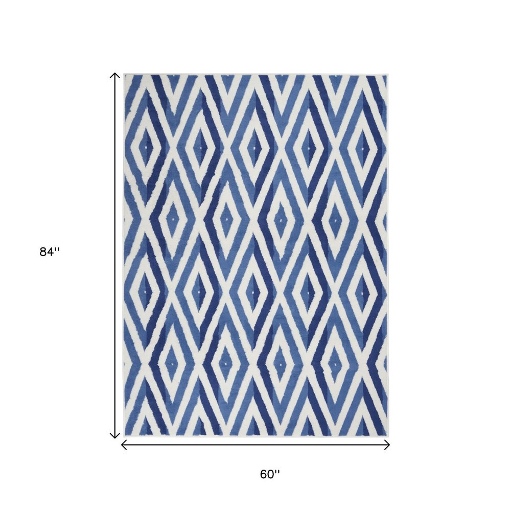 4' X 6' Ivory And Blue Geometric Area Rug