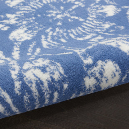 4' X 6' Blue And Ivory Floral Vines Distressed Area Rug