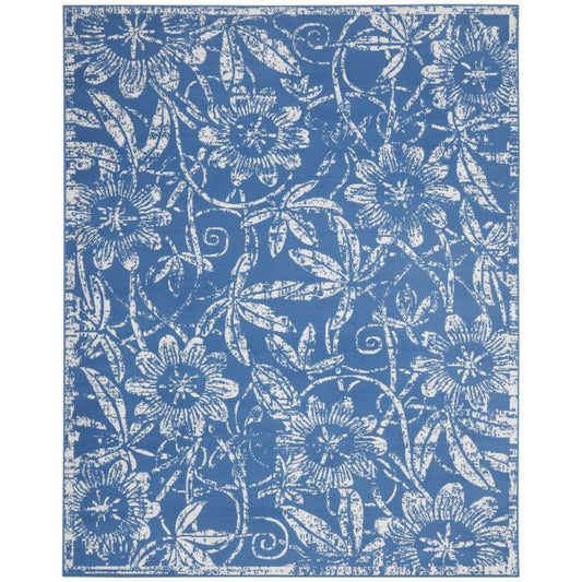 4' X 6' Blue And Ivory Floral Vines Distressed Area Rug