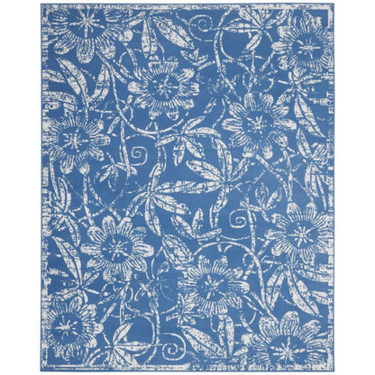 6' X 9' Blue And Ivory Floral Distressed Area Rug