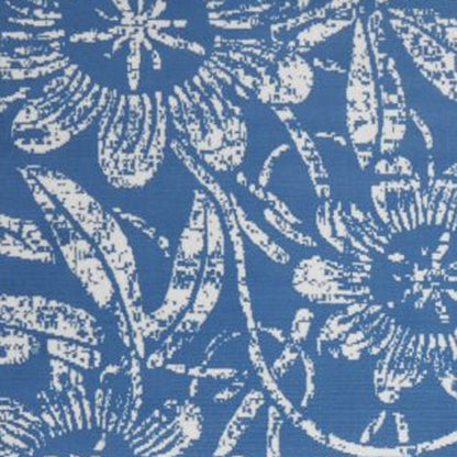 4' X 6' Blue And Ivory Floral Vines Distressed Area Rug