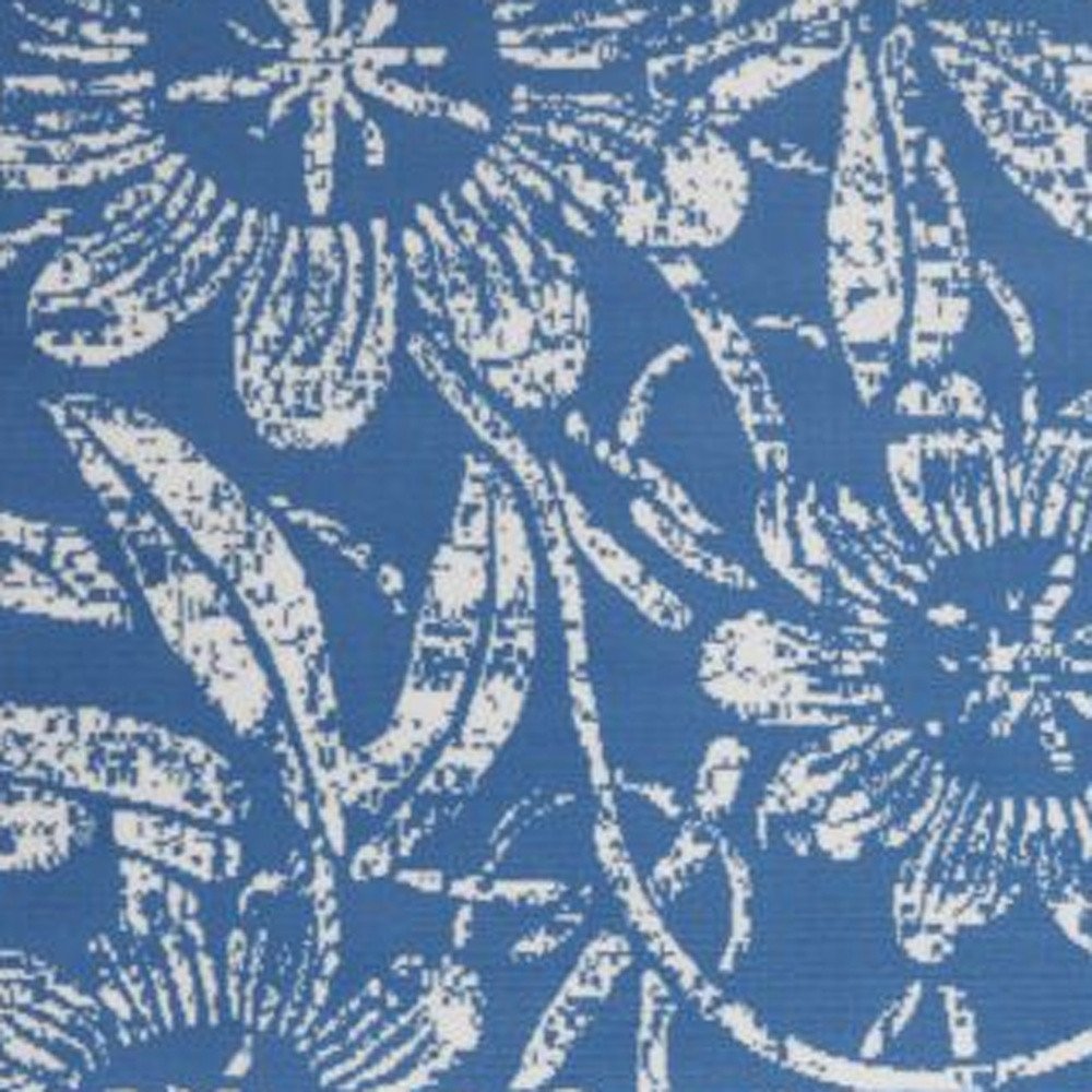 5' X 7' Blue And Ivory Floral Vines Distressed Area Rug