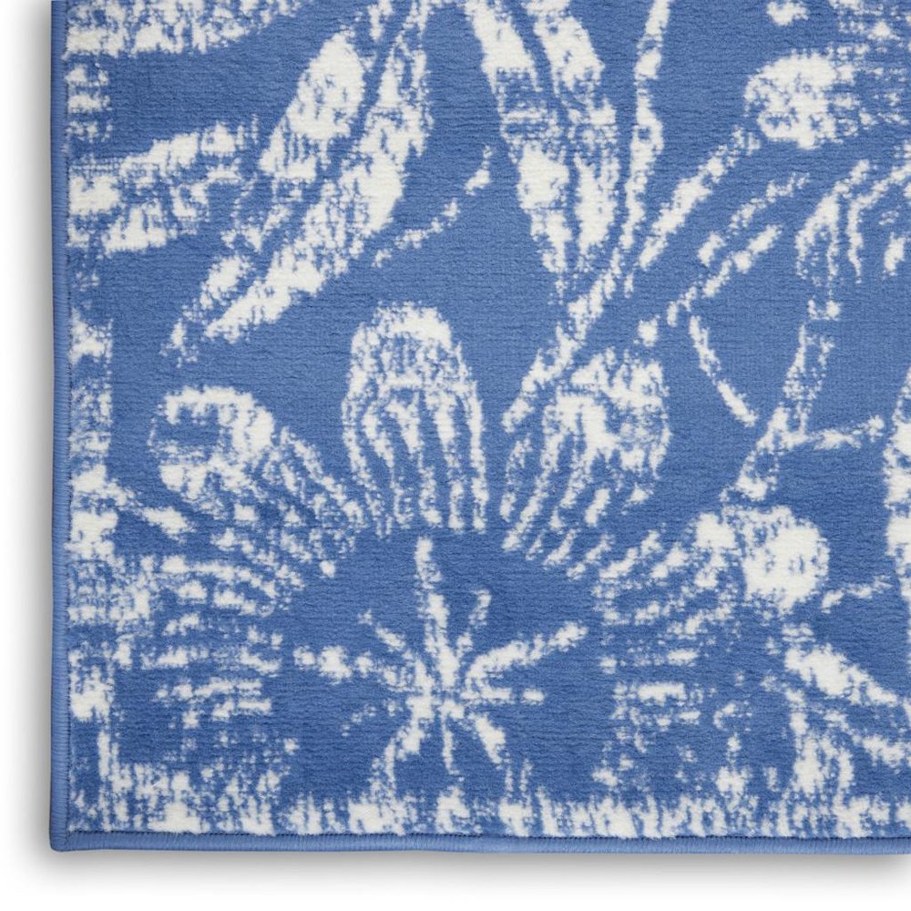 4' X 6' Blue And Ivory Floral Vines Distressed Area Rug
