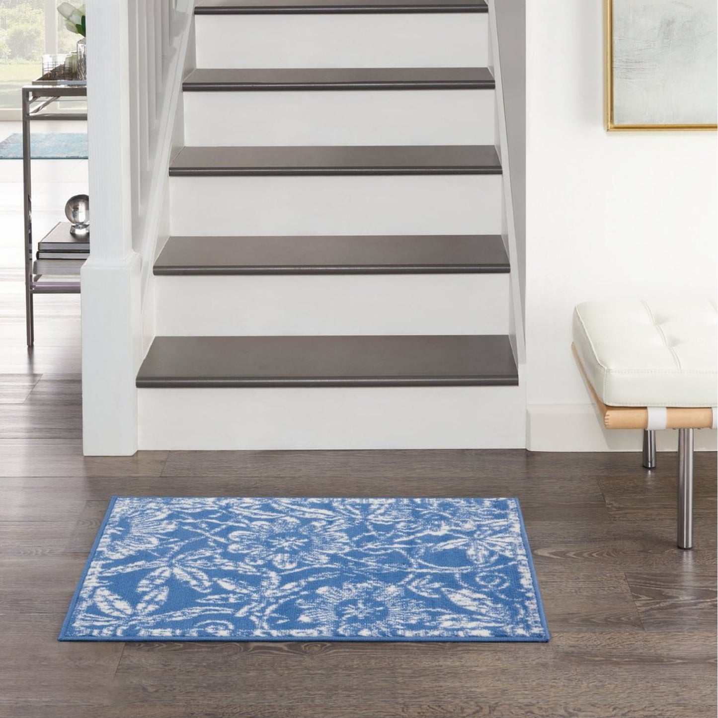 5' X 7' Blue Floral Dhurrie Area Rug