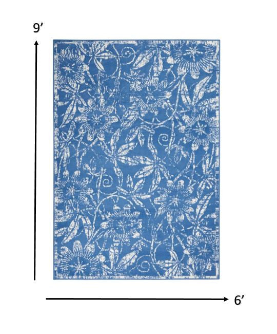 5' X 7' Blue Floral Dhurrie Area Rug