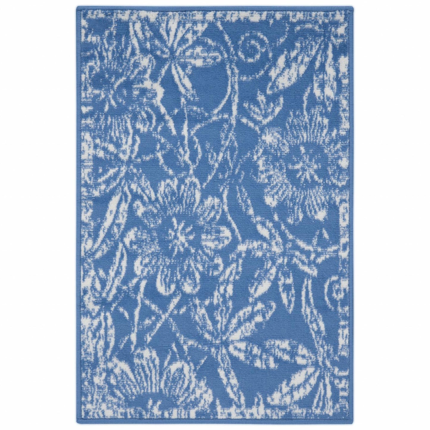 5' X 7' Blue Floral Dhurrie Area Rug