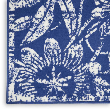 6' X 9' Ivory And Blue Floral Vines Distressed Area Rug