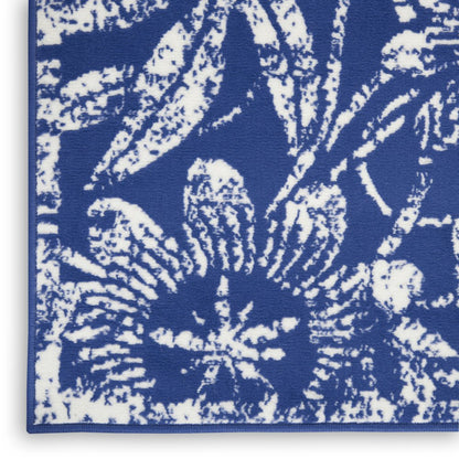 5' X 7' Ivory And Blue Floral Vines Distressed Area Rug