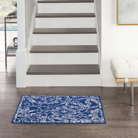 6' X 9' Navy Blue Floral Dhurrie Area Rug