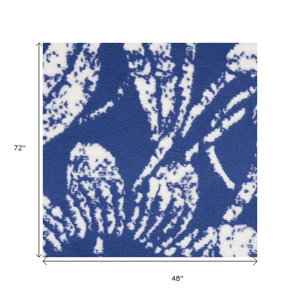 6' X 9' Ivory And Blue Floral Vines Distressed Area Rug