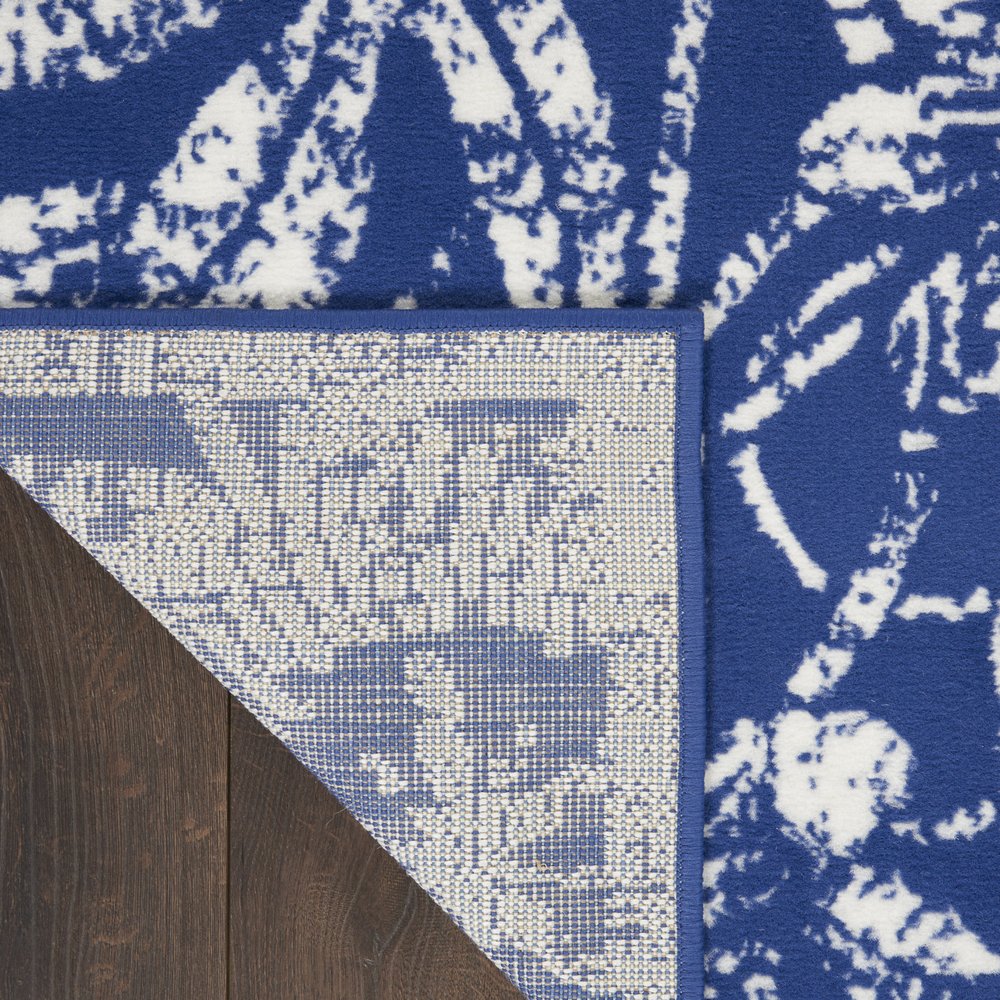 5' X 7' Ivory And Blue Floral Vines Distressed Area Rug