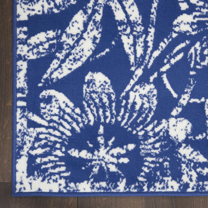 6' X 9' Ivory And Blue Floral Vines Distressed Area Rug