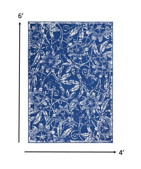 5' X 7' Navy Blue Floral Dhurrie Area Rug