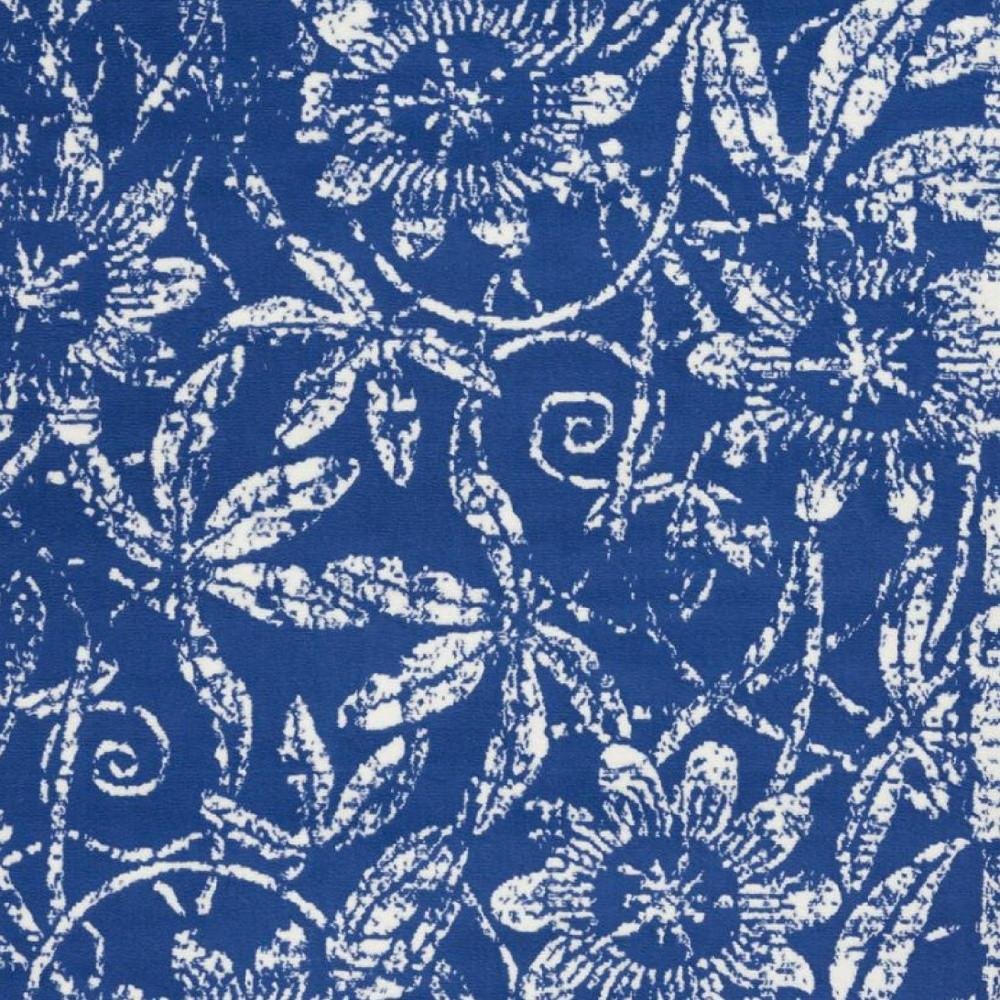 5' X 7' Ivory And Blue Floral Vines Distressed Area Rug