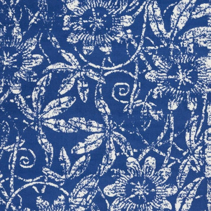 5' X 7' Ivory And Blue Floral Vines Distressed Area Rug