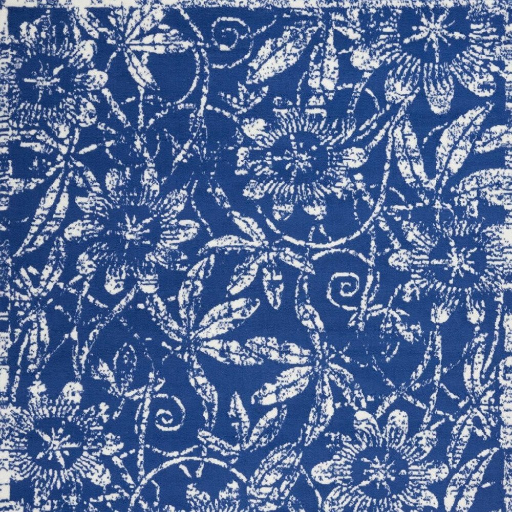 5' X 7' Ivory And Blue Floral Vines Distressed Area Rug