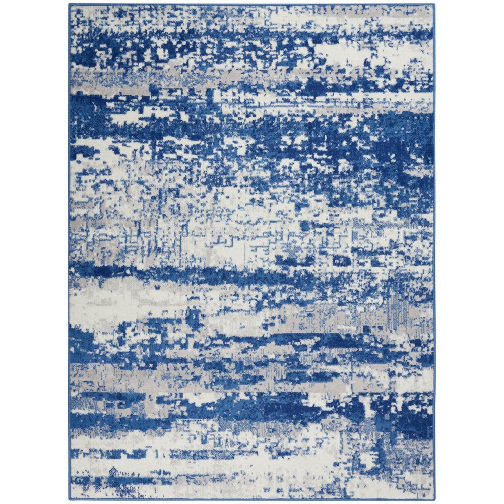 6' X 9' Blue And Ivory Ombre Dhurrie Area Rug