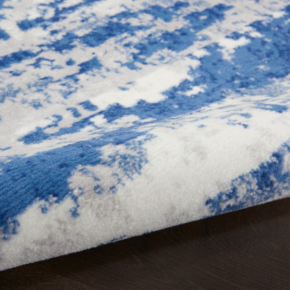 6' X 9' Blue And Ivory Ombre Dhurrie Area Rug