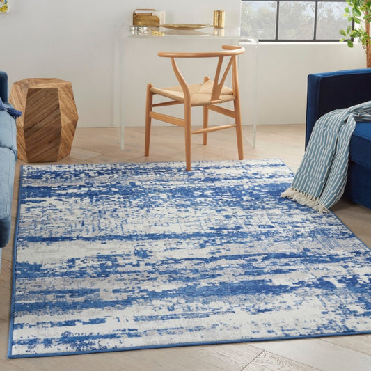 5' X 7' Blue And Ivory Ombre Dhurrie Area Rug