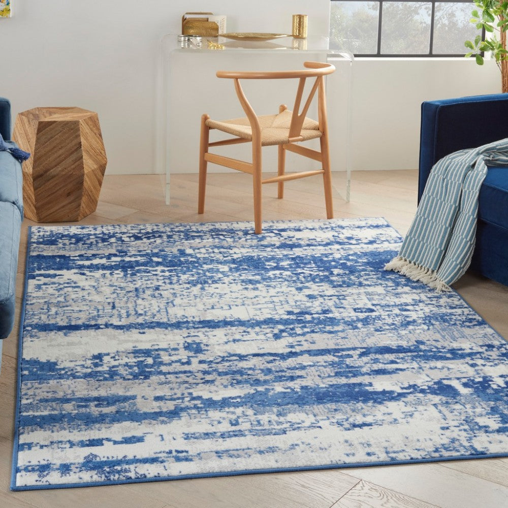 6' X 9' Blue And Ivory Ombre Dhurrie Area Rug