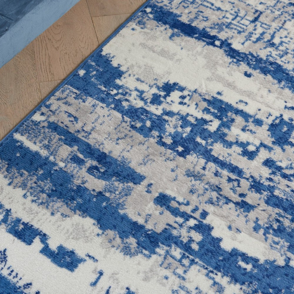 4' X 6' Blue And Ivory Ombre Dhurrie Area Rug